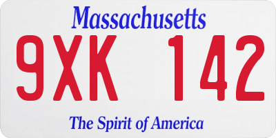 MA license plate 9XK142