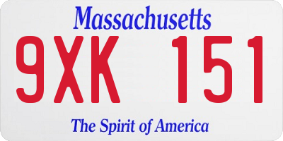 MA license plate 9XK151