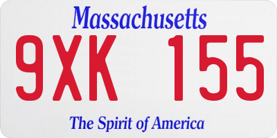 MA license plate 9XK155