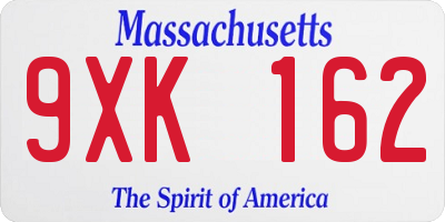 MA license plate 9XK162
