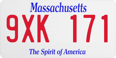 MA license plate 9XK171