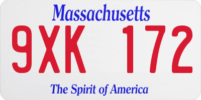 MA license plate 9XK172