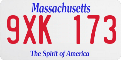 MA license plate 9XK173