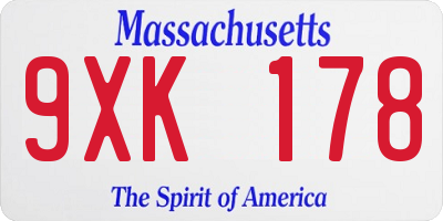 MA license plate 9XK178