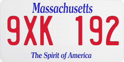 MA license plate 9XK192