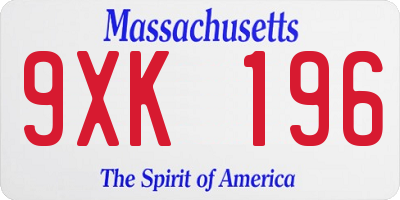 MA license plate 9XK196