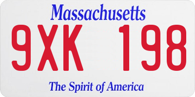 MA license plate 9XK198