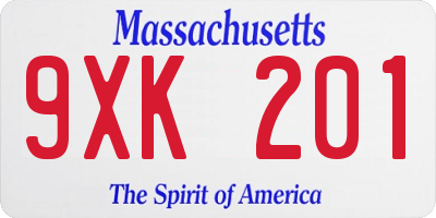 MA license plate 9XK201