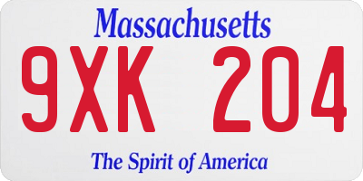 MA license plate 9XK204