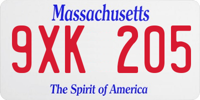 MA license plate 9XK205
