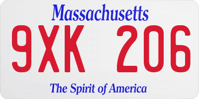 MA license plate 9XK206