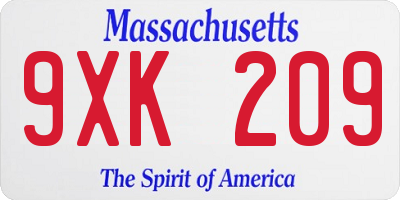 MA license plate 9XK209