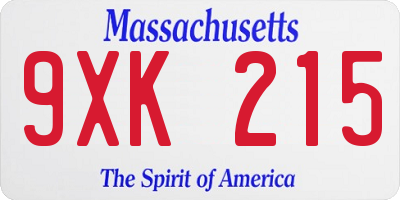 MA license plate 9XK215