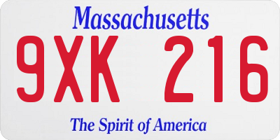 MA license plate 9XK216