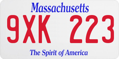 MA license plate 9XK223
