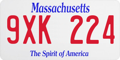 MA license plate 9XK224