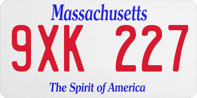 MA license plate 9XK227