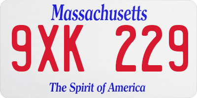 MA license plate 9XK229