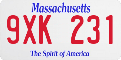 MA license plate 9XK231