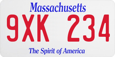 MA license plate 9XK234