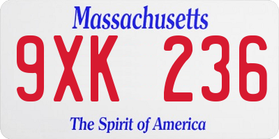 MA license plate 9XK236