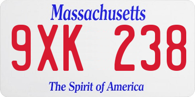 MA license plate 9XK238