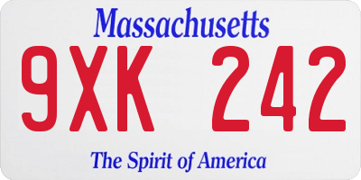 MA license plate 9XK242