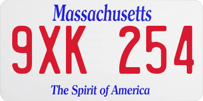 MA license plate 9XK254