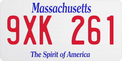 MA license plate 9XK261