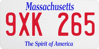 MA license plate 9XK265
