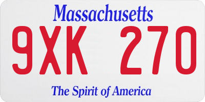 MA license plate 9XK270