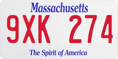 MA license plate 9XK274