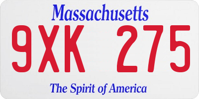 MA license plate 9XK275