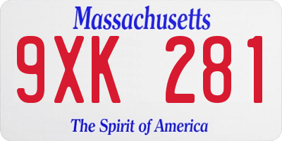 MA license plate 9XK281