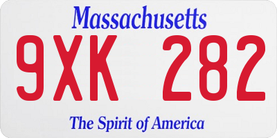 MA license plate 9XK282