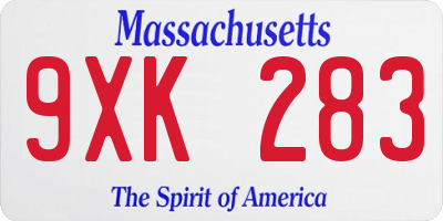 MA license plate 9XK283