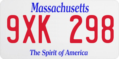 MA license plate 9XK298