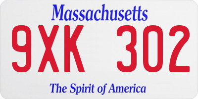 MA license plate 9XK302