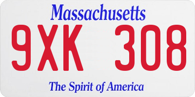 MA license plate 9XK308