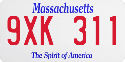MA license plate 9XK311
