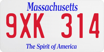 MA license plate 9XK314