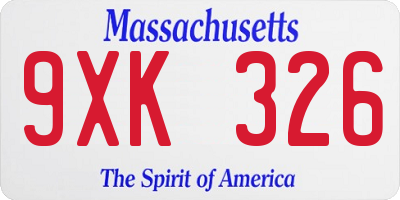 MA license plate 9XK326
