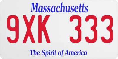 MA license plate 9XK333