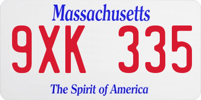 MA license plate 9XK335