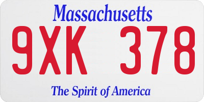 MA license plate 9XK378