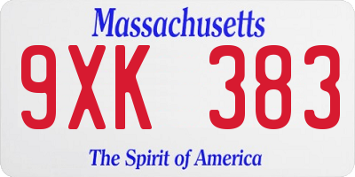 MA license plate 9XK383