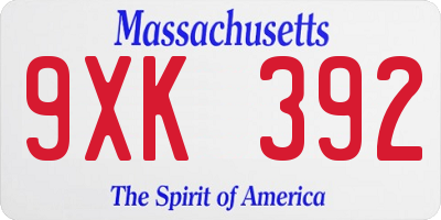 MA license plate 9XK392
