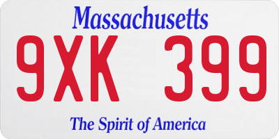 MA license plate 9XK399