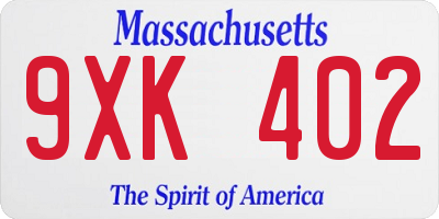 MA license plate 9XK402