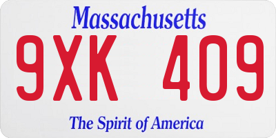 MA license plate 9XK409
